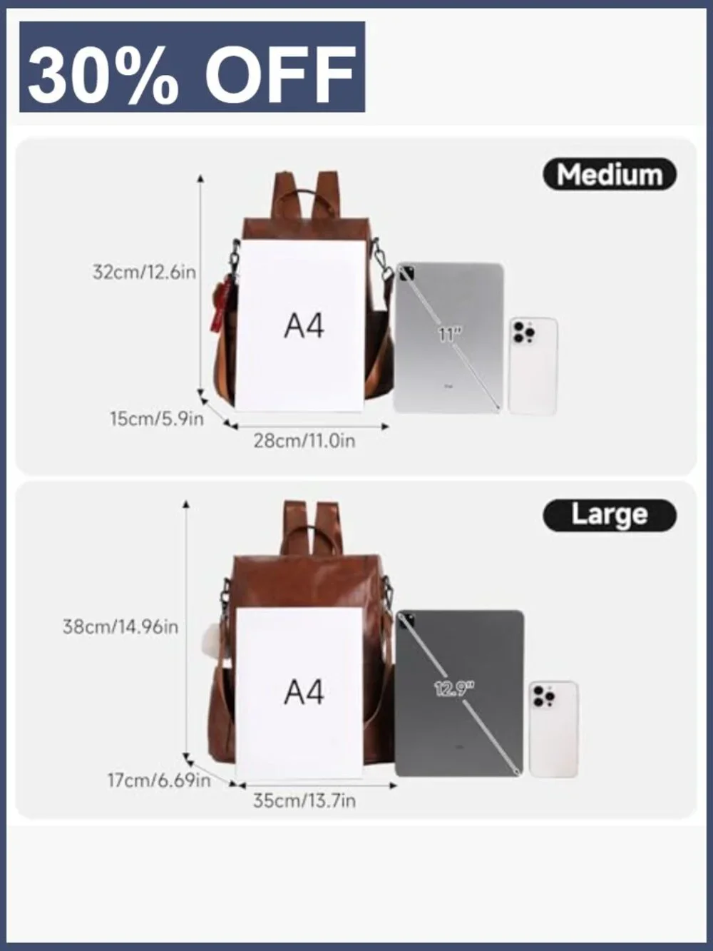 Women's Anti-Theft Vegan Leather Backpack Purse 3-in-1 Tote Shoulder Bag with